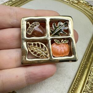 Vintage Enamel Fall Theme Pumpkin Acorn Leaves Collectible Pin Jewelry Brooch